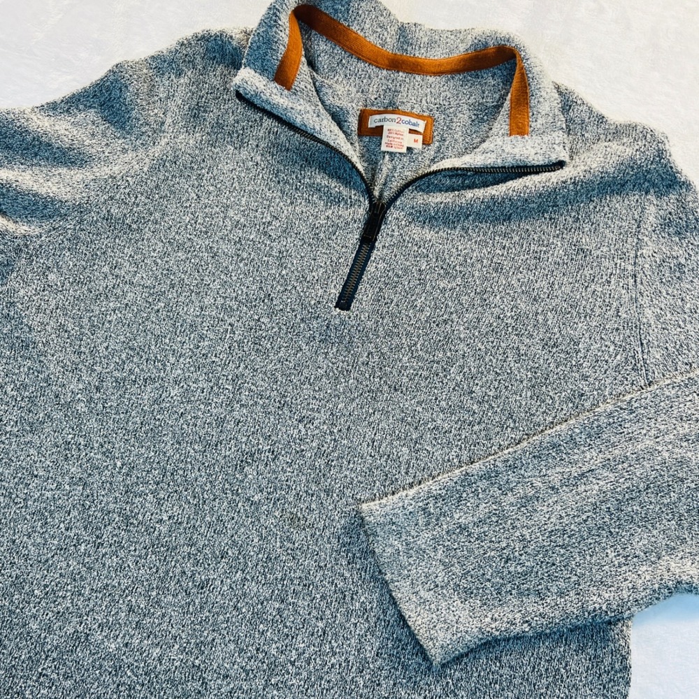 Carbon 2 Cobalt Mens Grey Marled Quarter Zip Cotton Blend Sweater Size Medium